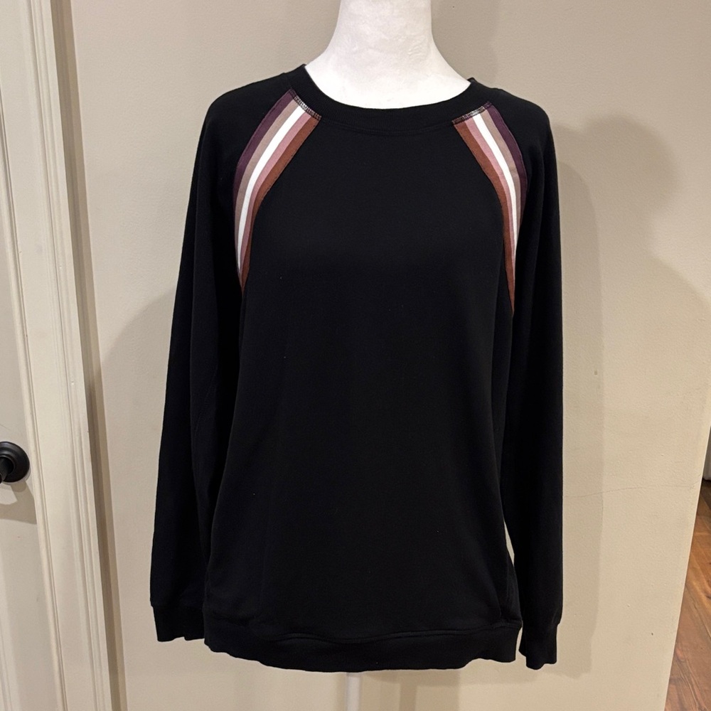 Elegant Black Sweatshirt with Striped Details